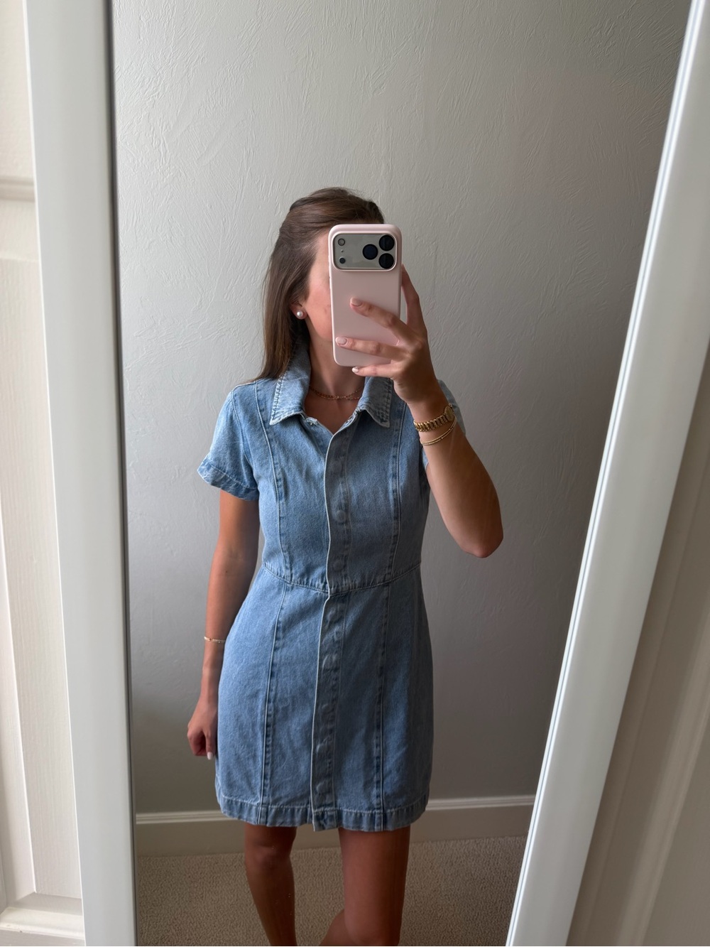 Short Sleeve Light Blue Denim Mini Dress